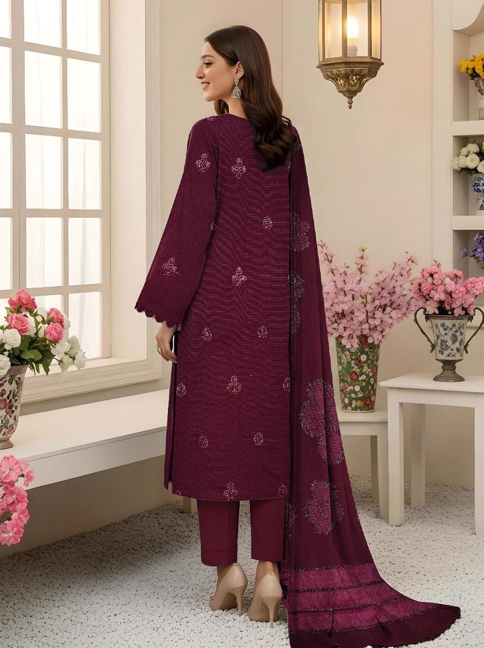 3 Pcs Women's Unstitched Plain Suit