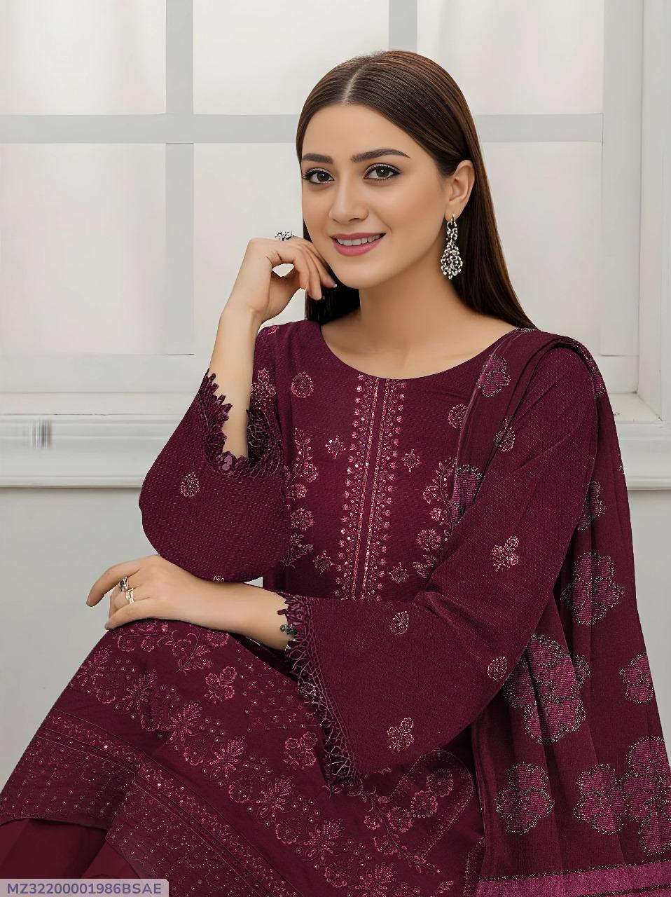3 Pcs Women's Unstitched Plain Suit