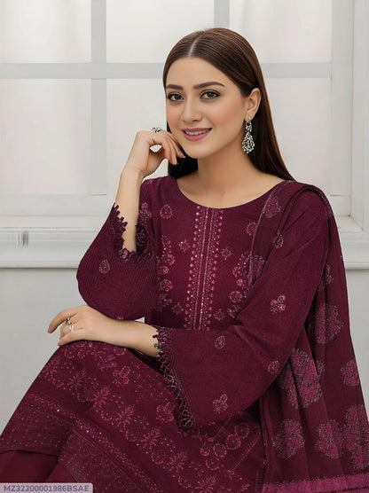 3 Pcs Women's Unstitched Plain Suit