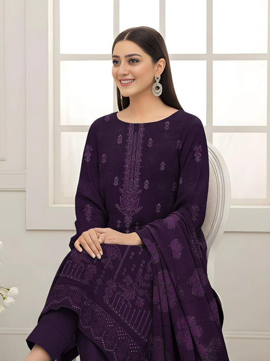 3 Pcs Women's Unstitched Plain Suit