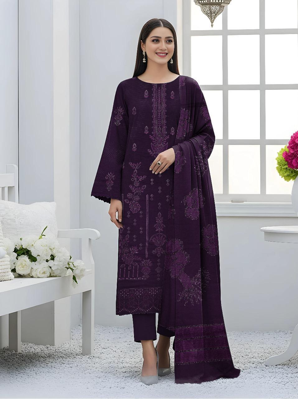 3 Pcs Women's Unstitched Plain Suit