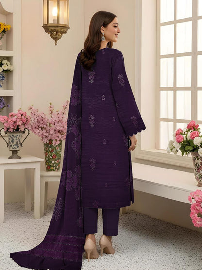 3 Pcs Women's Unstitched Plain Suit