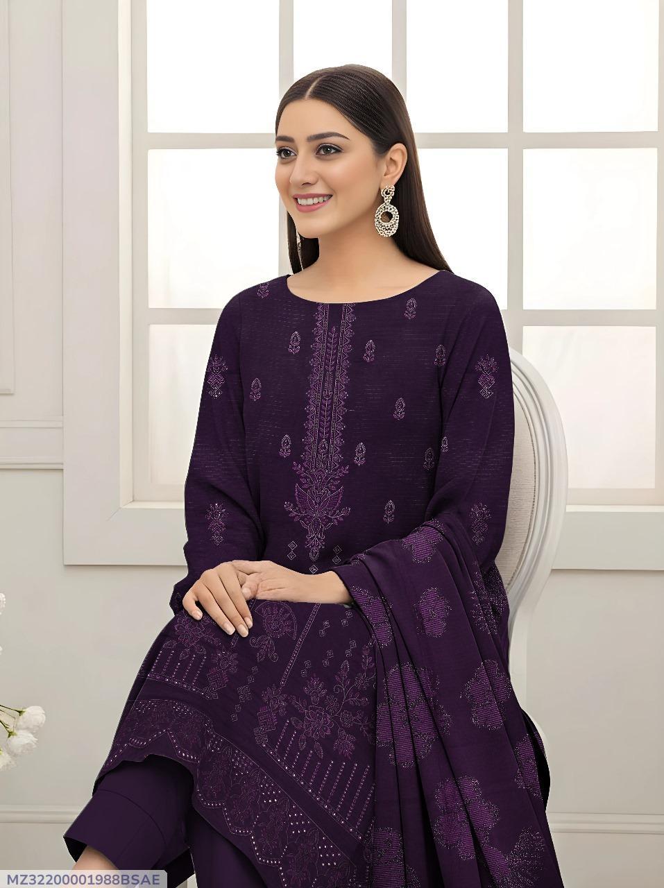 3 Pcs Women's Unstitched Plain Suit