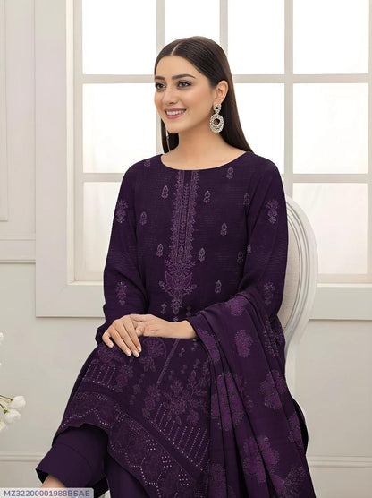 3 Pcs Women's Unstitched Plain Suit