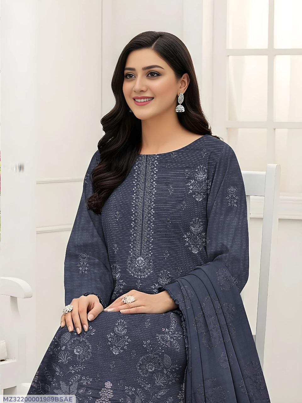 3 Pcs Women's Unstitched Plain Suit