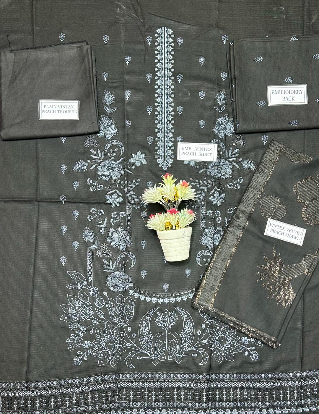 3 Pcs Women's Unstitched Plain Suit
