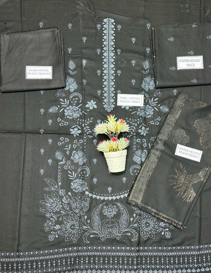 3 Pcs Women's Unstitched Plain Suit