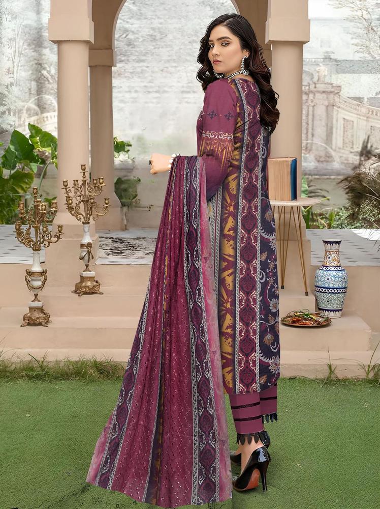 3 Pcs Women's Unstitched Lawn Embroidered Suit