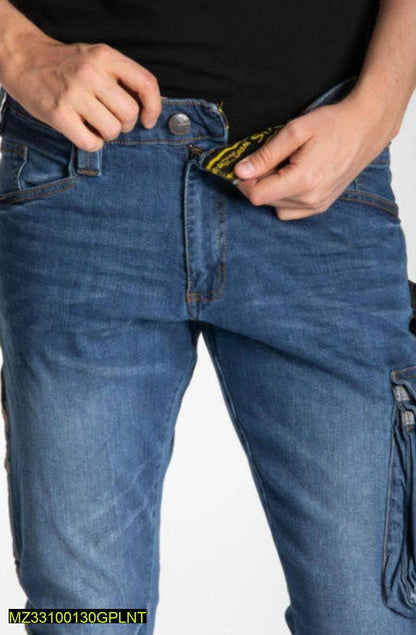 1 Pc Men's Stitched Denim Plain Pants
