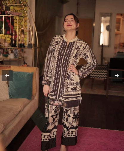2 Pcs Women's Stitched Swiss Lawn Printed Shirt And Trouser