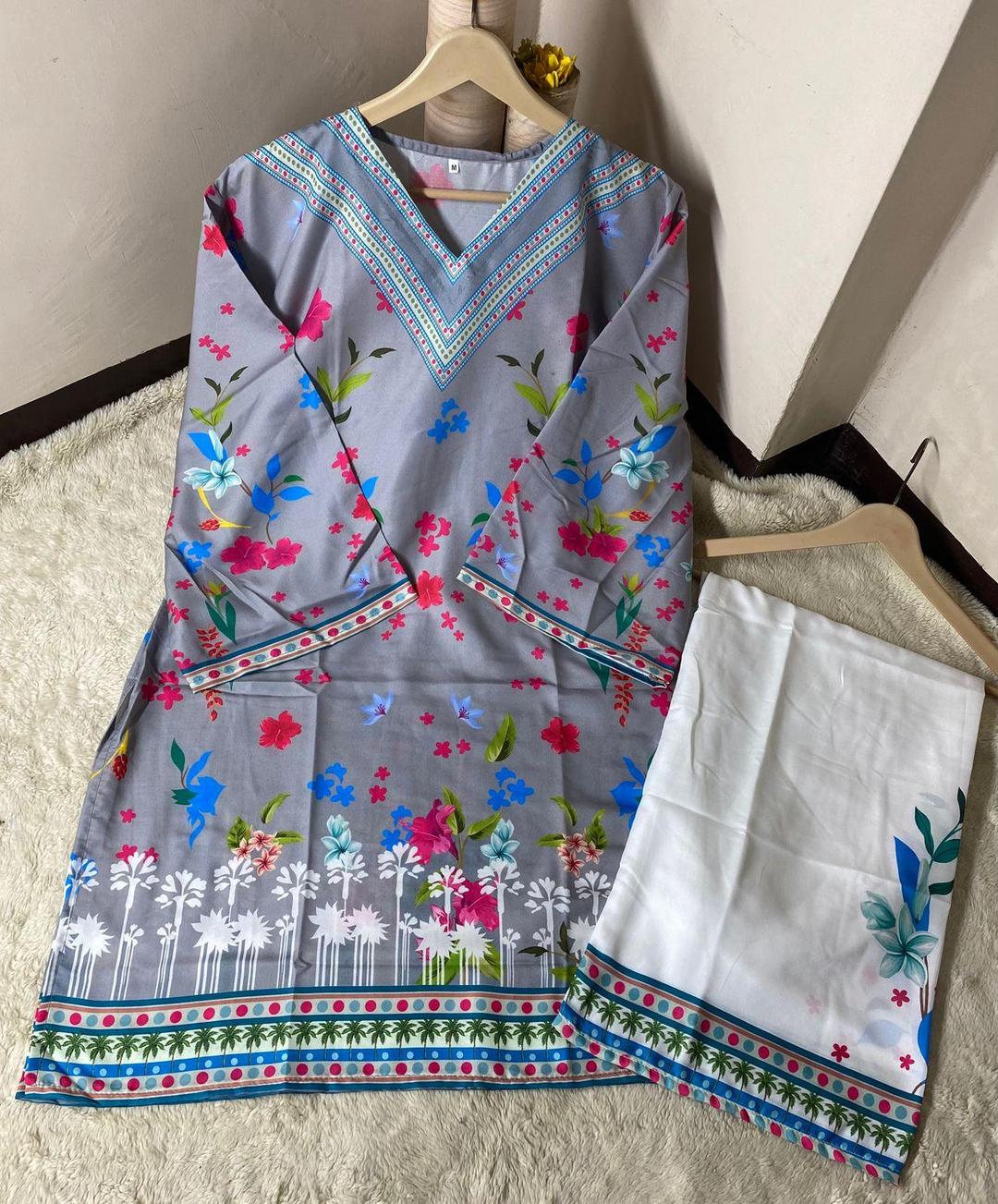 2 Pcs Women's Stitched Swiss Lawn Digital Print Shirt And Trouser
