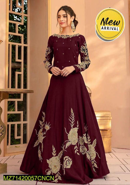 Women’s Stitched Shamoz Silk Embroidered Maxi
