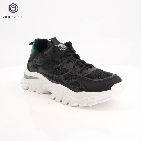 Jafspot Men's Mesh And Pu Leather Sneakers, Black