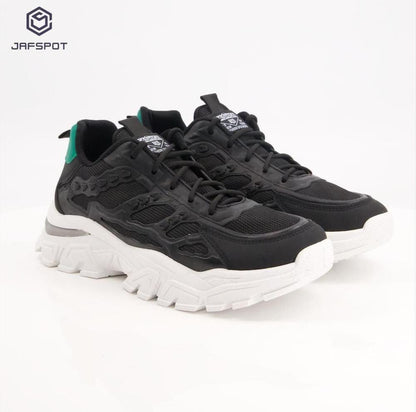 Jafspot Men's Mesh And Pu Leather Sneakers, Black